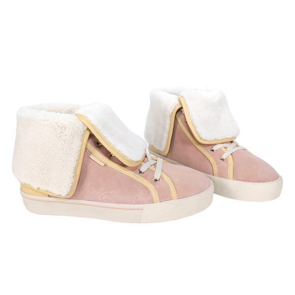 Coach Womens Suede Fold Over Sherpa High Tops-Womens 8.5-Vanilla / Pale Pink-NIB - Picture 1 of 12